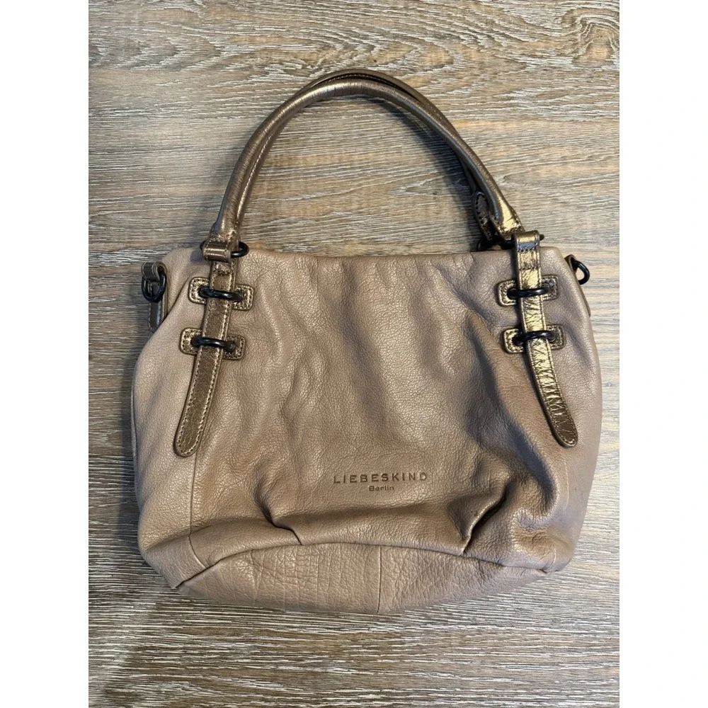 LIEBESKIND Berlin Leather Shoulder‎ Bag Brown Rectangular Pebbled